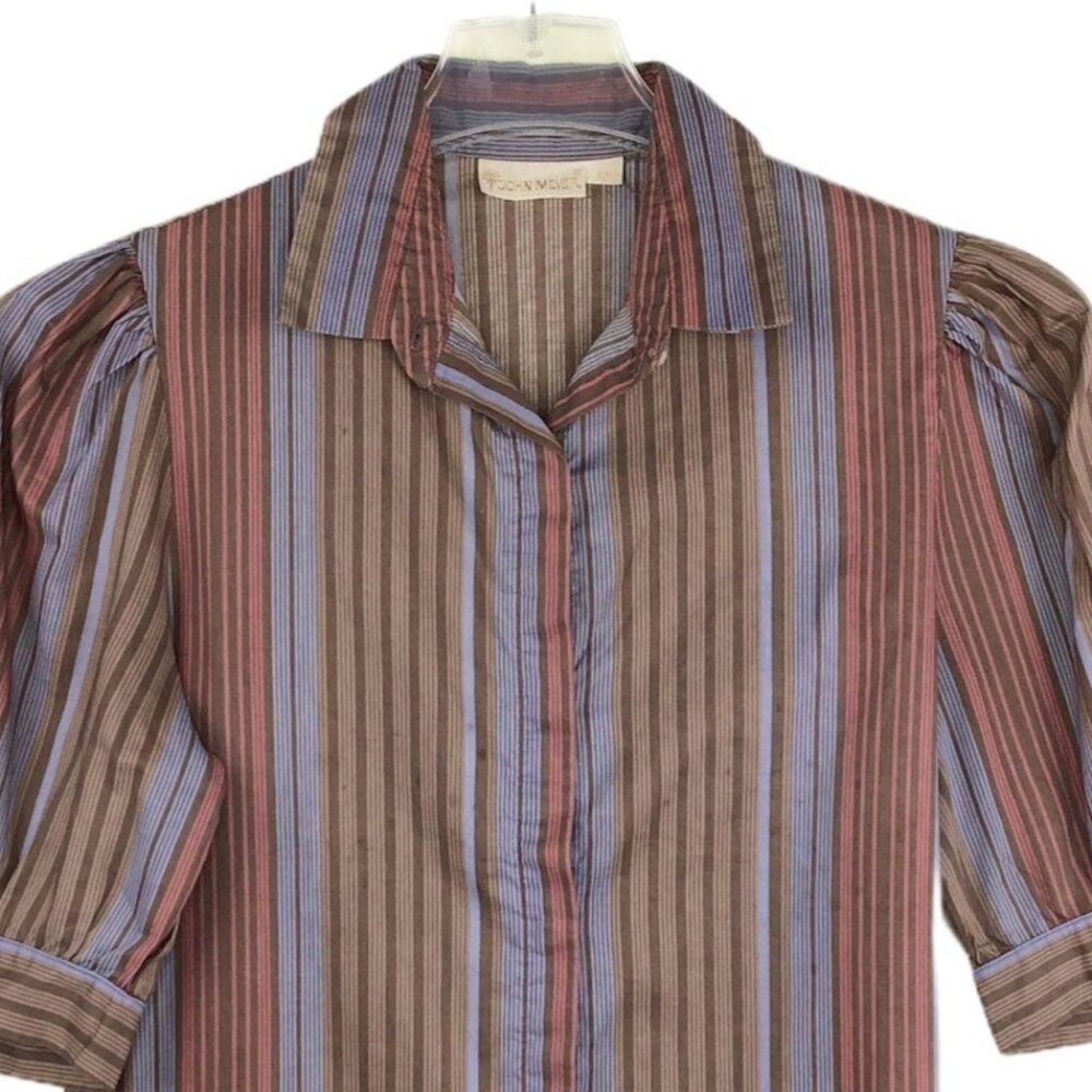 Vintage John Meyer Button Front Shirt Short Sleeve Puffy Sleeve Preppy Size 12 - Picture 2 of 8